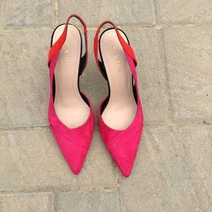 ZARA  Zara Fuchsia and Orange Suede Slingback Heels. US Size 8. EU Size 39.